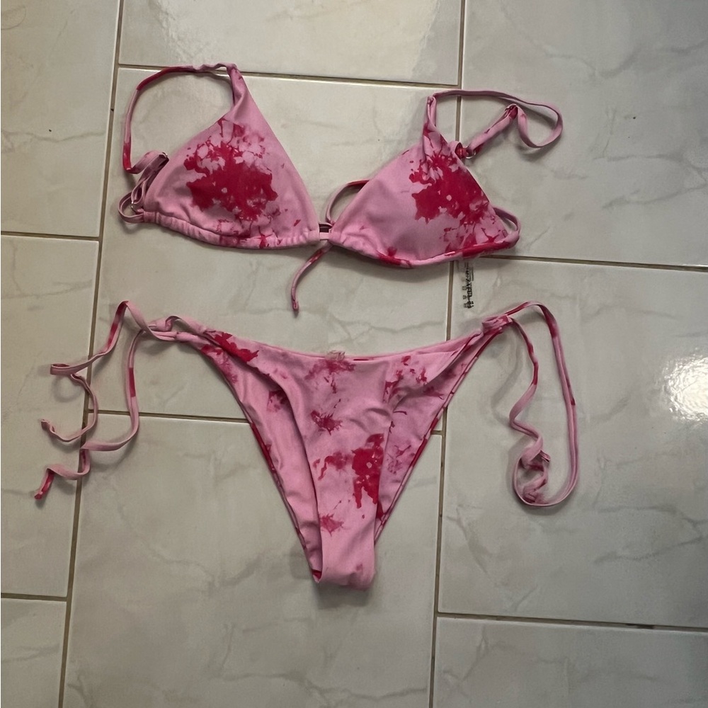 Zaful Women’s Pink Tie Dye String Bikini Swimsuit